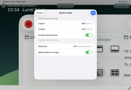 iPadOS 26 Aperçu peut redimenssioner des images