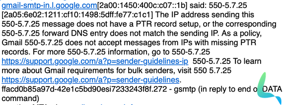 Message rejeté Gmail PTR record