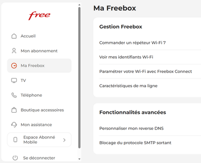 Espace client Free rubrique Ma Freebox