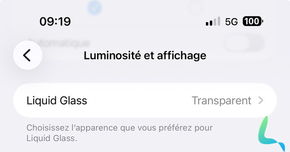 Réglage Liquid Glass iOS 26.2