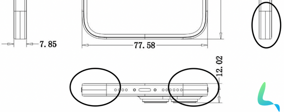 Schéma iPhone 14 Pro Max bandes côté