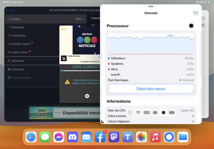 Encodage vidéo, iPad Pro à 100% CPU qui chauffe