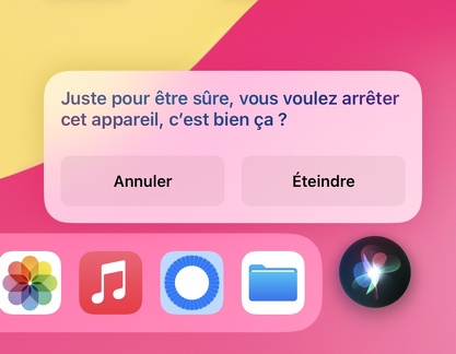 iOS et iPadOS 17 - Siri extinction appareil