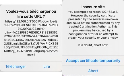 Certificat iPadOS VLC lecture MKV depuis le NAS