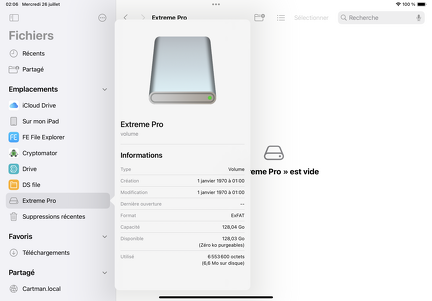 Informations clé USB SanDisk Extreme Pro iPadOS 17