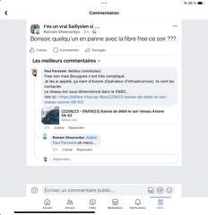 Problème fibre au 8/11/2023 message Facebook