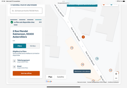 Eligibilité Bouygues fibre Pro 2500Mb/s novembre 2023