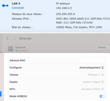 Vitesse réseau négociée Cartman et Mac Studio 10Gb