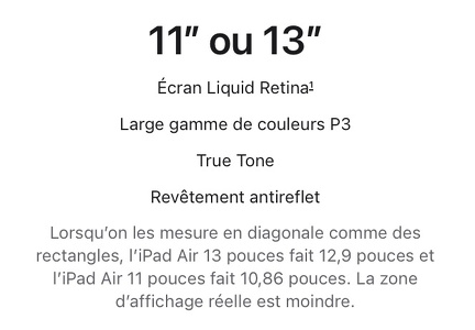 Tailles réelles de l'iPad Air M2