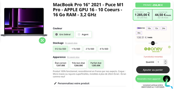Prix MacBook Pro 16 pouces M1 Pro Okamac