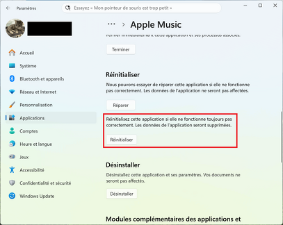Réinitialiser Apple Music