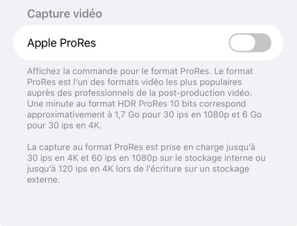 Poids vidéos en ProRes