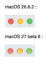 Bouton gestion fenêtre macOS 26 comparaison avec macOS 27